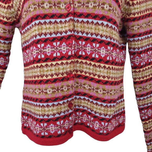 Vintage Harolds Nordic Cardigan Sweater Womens Size S Faux Fur Attached Collar - Picture 5 of 14